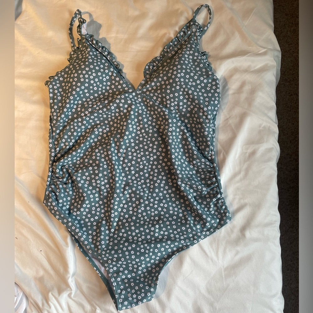 Maternity Floral Print Frill Trim Swimsuit